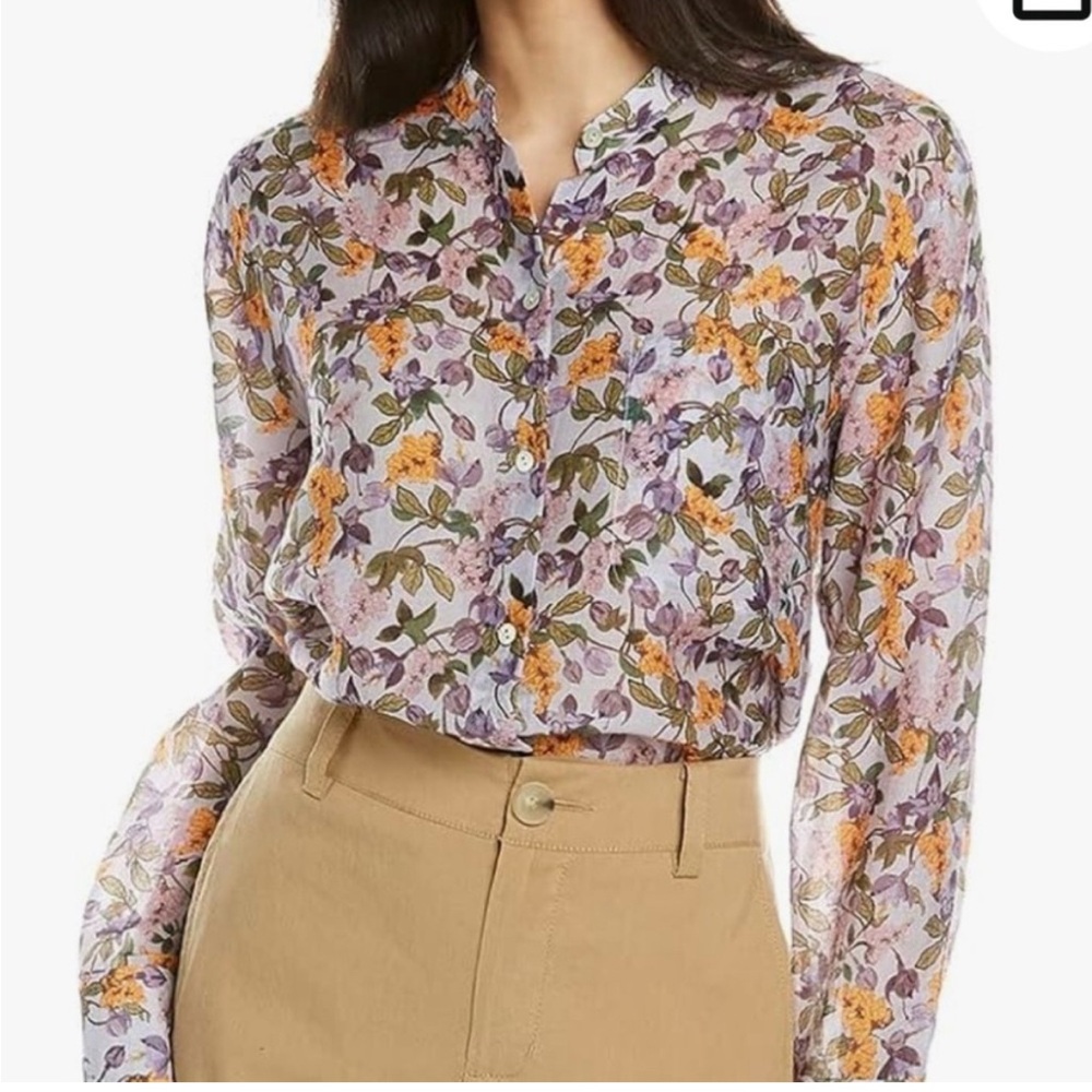 Vince Women's Wisteria Vine Relaxed Band Collar Blouse  Size Large